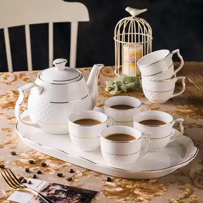 Simple household teapot set bone china coffee cup pot cold kettle with tray European tea cup cold kettle gift box