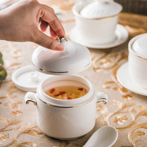 Ceramic stew pot Size Birds nest tonic stew soup pot Water separator with cover Bone China creative double cover liner send spoon
