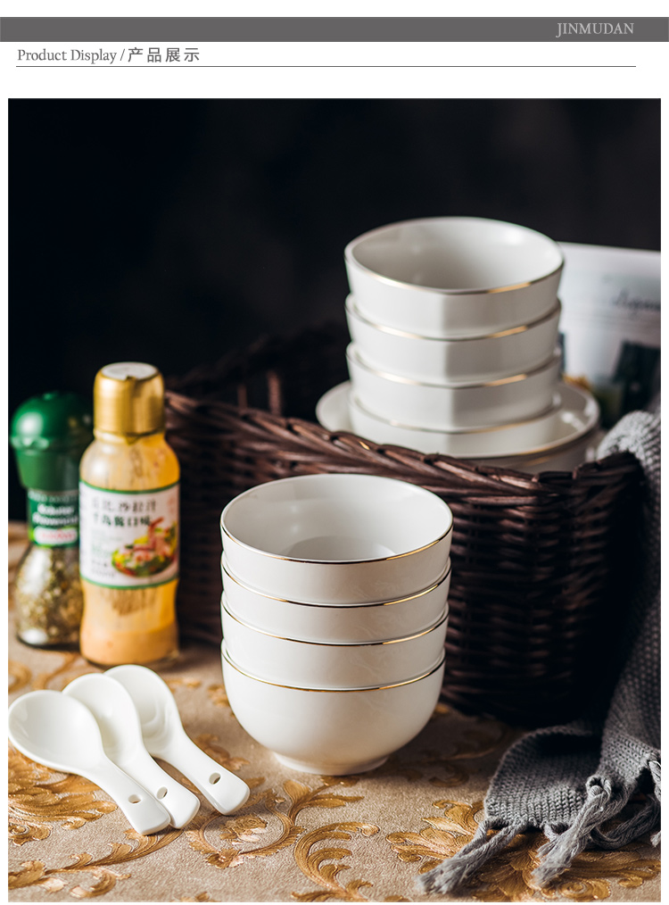 Bát cơm gia dụng bộ đồ ăn sáng tạo cao cấp châu Âu Phnom Penh xương Trung Quốc bữa ăn tối bát cơm Nhật bát mì bát bát súp bát bộ bát đĩa đẹp