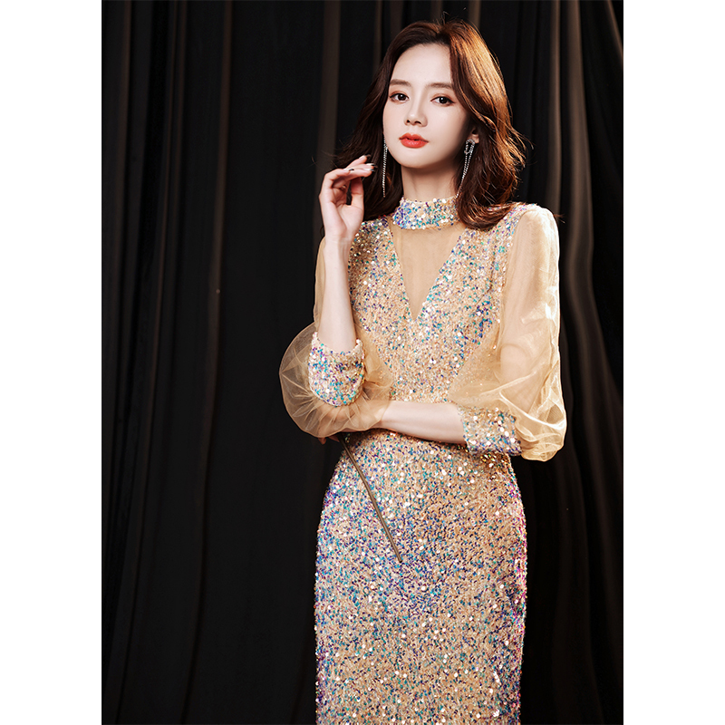 Sequin Evening Dress for Women 2026 New Style Banquet Elegant Light Luxury Niche High-End Socialite Fishtail Haute Couture Host Dress