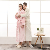 Autumn and winter couple nightgown womens new extended thickened large size flannel bathrobe velvet mens coral velvet pajamas