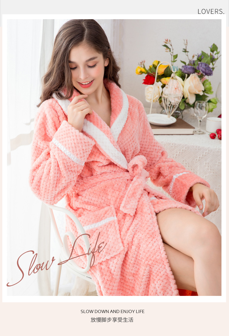 Bộ đồ ngủ nữ mùa thu đông 2018 mới dài ấm áp áo choàng flannel áo choàng dày lông cừu san hô áo choàng quần áo ngủ