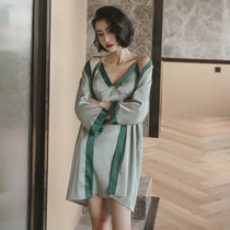Sexy pajamas womens 2021 new summer high-end sense ice silk suspender nightgown two-piece fashion contrast color nightgown