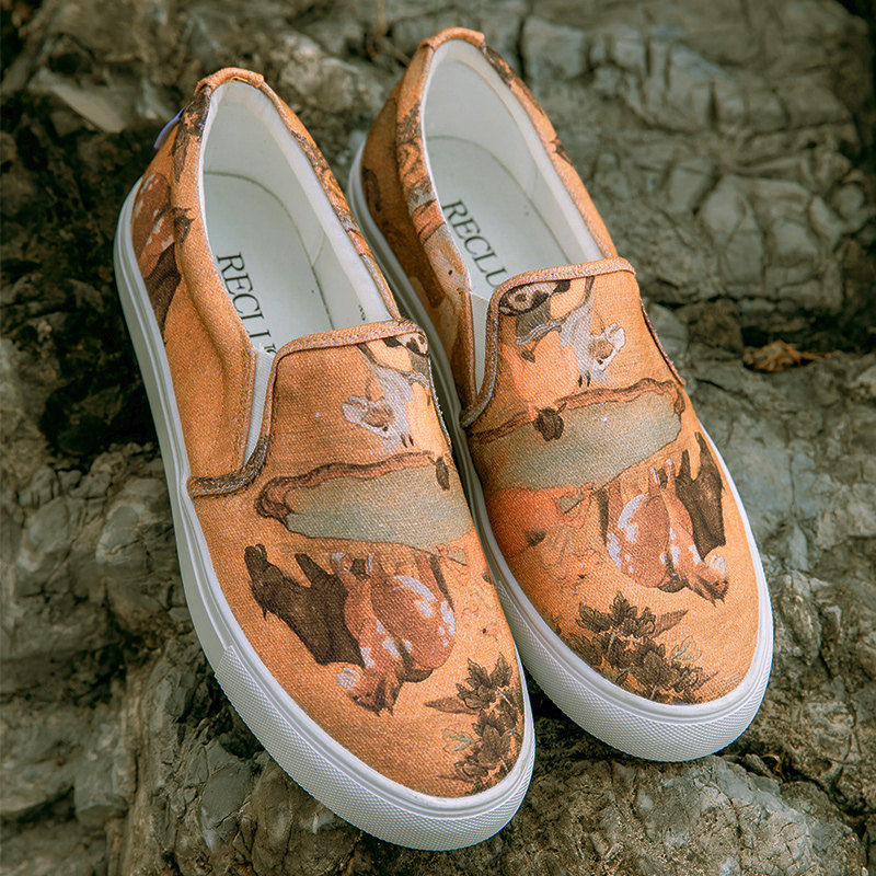 Marching Chinese wind sail cloth country map bath horse map printing design A pedal lazy canvas shoes men's and women's models