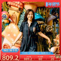 Wenyuan Chinese style Chinese style collar national tide denim jumpsuit half sleeve heavy industry embroidery profile overfitting jumpsuit