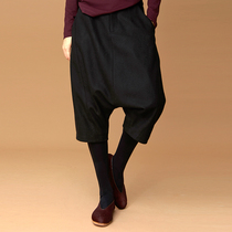 (Mustard Original) Night running Chinese wind Maos low crotch 50% Pants Loose hanging crotch personality Harun pants