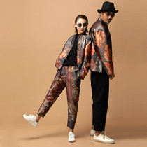 Mustard original Emperors Chinese style collar mural printing split design improved personality couple Tang suit jacket women