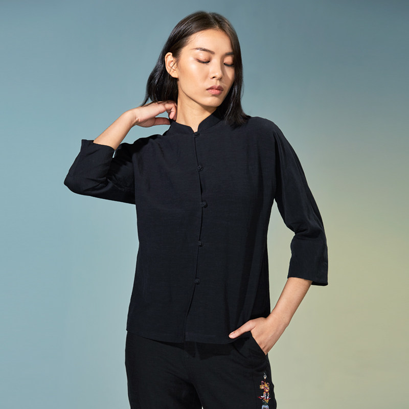 (Mustard Original) Xinyuan Chinese Style Chinese Style Stand Collar Material Buckle Improved Tang Suit Linen Shirt Women's Models