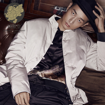 (Menss Ruins) Crane Forgot-style Neckline Buttons for Long Improved Dons Grey Down Clothes Man