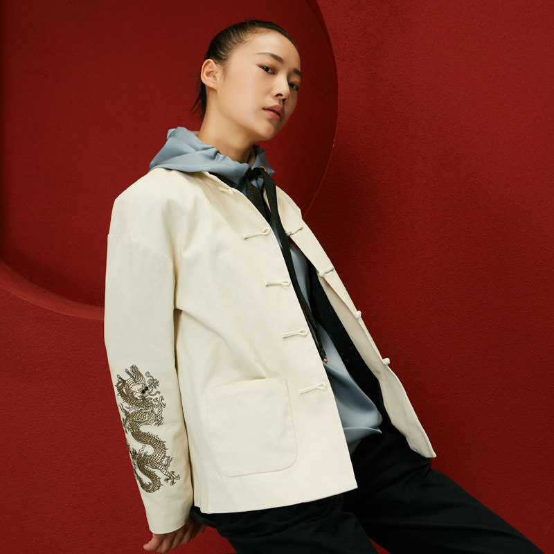 (Mustard Original) Jingzhao Chinese Wind New Chinese Style Buckle Shuanglong Embroidery Design Improved Tang Suit Coat Women