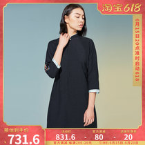 (mustard original) Motest China Wind Upright Collar Heavy Engineering Embroidery Design Tandem Dress Lady Improved Linen Qipao