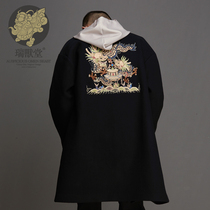 (Mens Ruizuotang) Longteng Chinese style collar handmade disc buckle heavy industry embroidery medium long woolen coat man