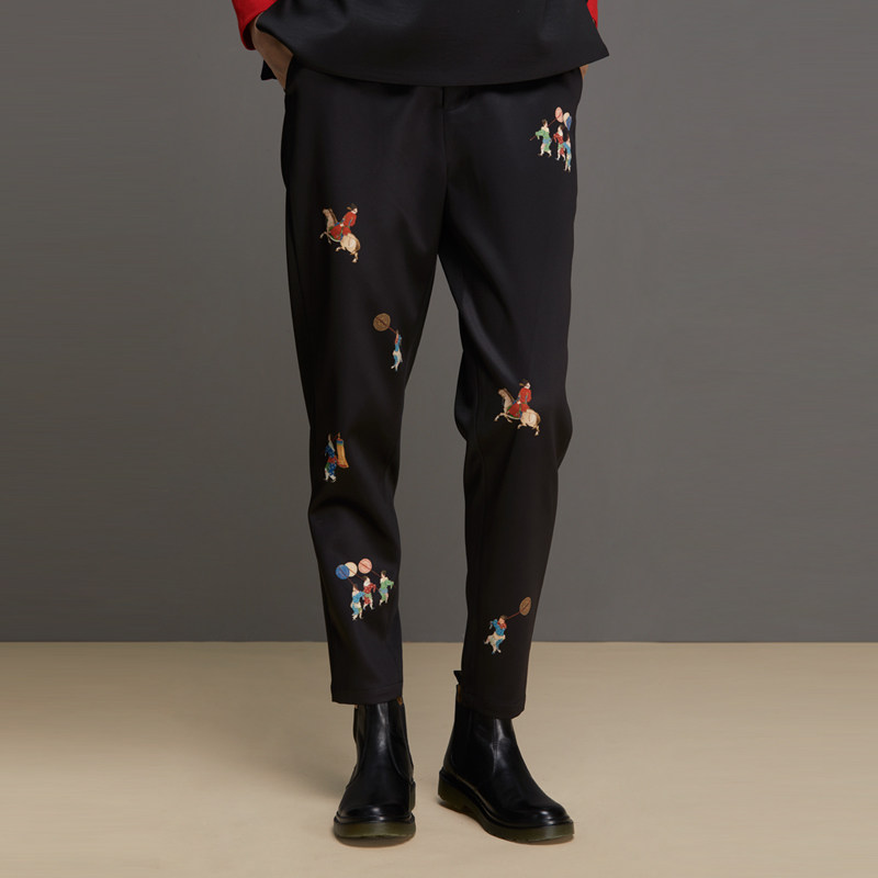 (Mustard Original) Tour China Wind 90% Little footed casual pants print Design Retro Leg Kharen Pants