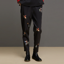 (Mustard original) parade Chinese style nine-foot casual pants print design retro leg Haren pants