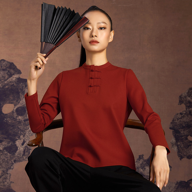 (mustard original) Jiayou China Wind upright collar handmade disc buttoned cloth adhesive embroidered design base for undershirt