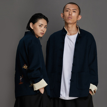 (Mustard Original) Great wilderness New Chinese rework embroidery Lined Disc Buckle Improved Dons fur coat Womens jacket