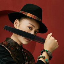 Chinese style winter New simple retro moire print wear fashion hat national tide black top hat