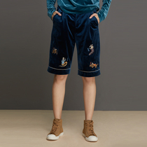 Haicong Chinese style retro five-point pants heavy industry velvet embroidery half pants color tooth edge design fashion Middle pants women