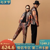 Mustard original imperial interpretation Chinese stand-up collar mural printing split design improved personality couple Tang coat jacket female