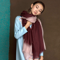 Smoke Miao China Wind pure cashmere wool lengthened section Fashion big shawl retro warm Tai Wai towel