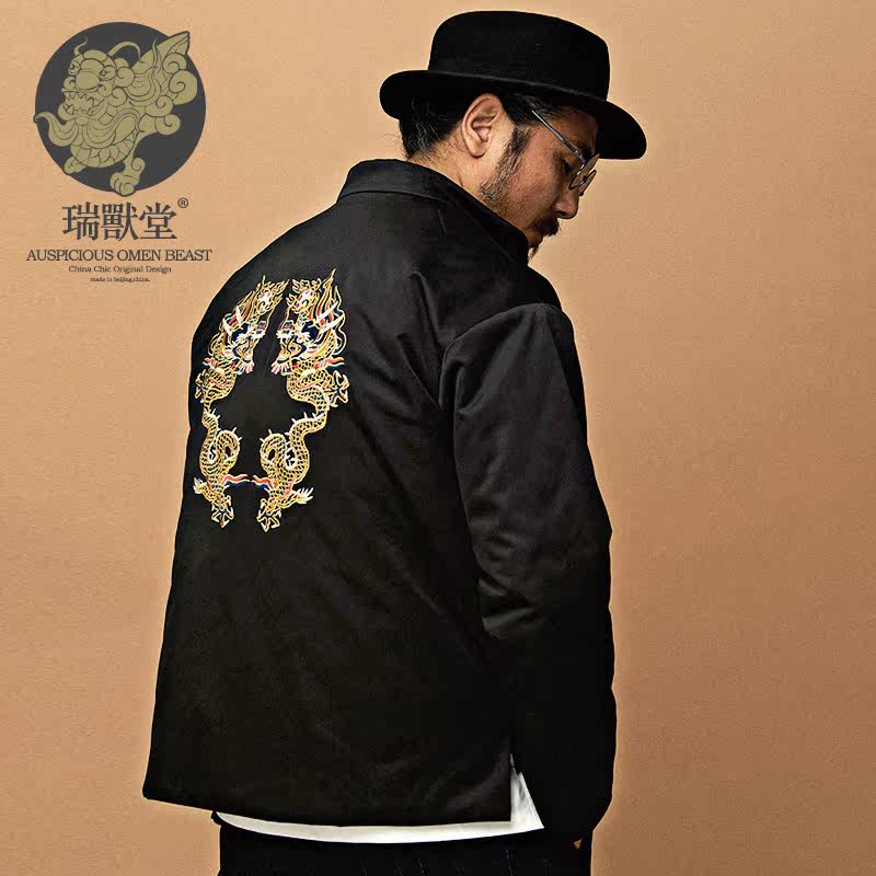 (Men's Rui Beast Hall) Dayue Ssangyong Embroidery Trend Fashion Youth Improved Tang Suit Cotton Cotton Clothes Men