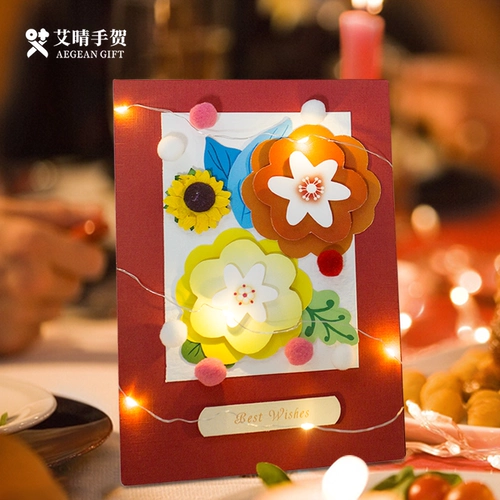 Трехмерная открытка, набор материалов для матери, льняная сумка, DIY, в цветочек, подарок на день рождения