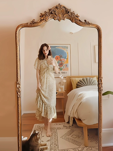 Французское ретро -заправка зеркало Американское пол -размер зеркала стена висят дома резной громкой комнаты Большой свет роскошный европейский стиль зеркало всего тела