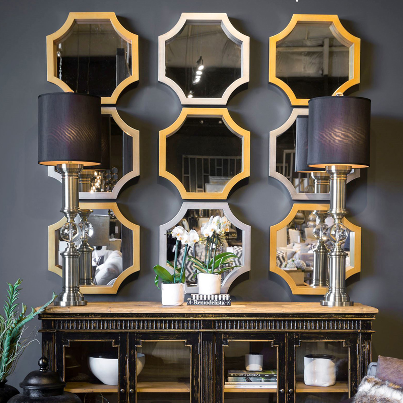 Wall dining side decoration mirror art hanging mirror octagonal mirror wall hanging combination mirror living room sofa creative background wall