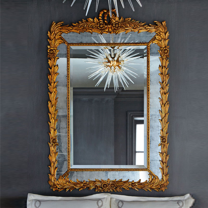 American classical art wall-mounted decorative mirror European-style background wall porch carved wall mirror sample room dining mirror