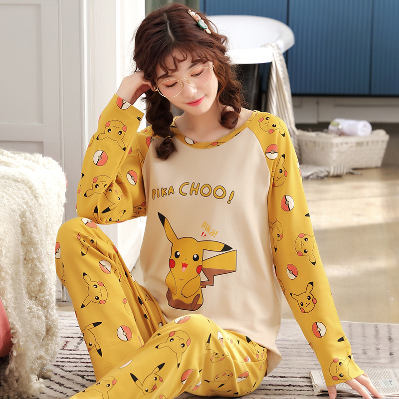 Pajamas women summer long-sleeved cotton cute princess cartoon autumn ladies thin two-piece suit home service spring and autumn