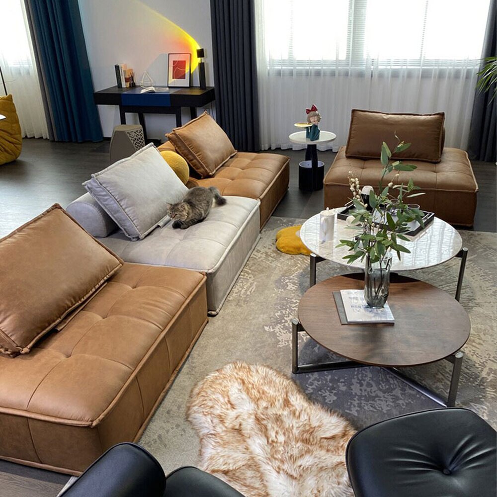 Holland Piedmont leather sofa tofu block Nordic designer living room lazy single block module sofa