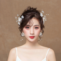 2020 new bridal hairpin wedding headdress white yarn dress accessories super Xian Sen Korean style side clip suit female