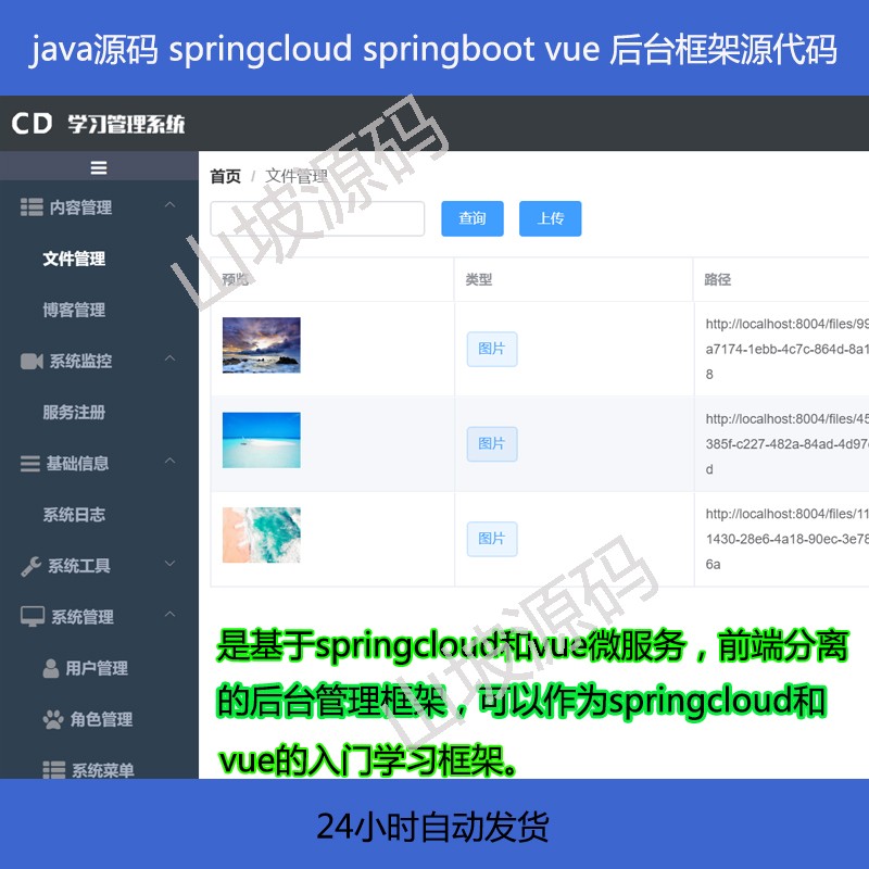 java source springcloud springboot vue background management framework source code program
