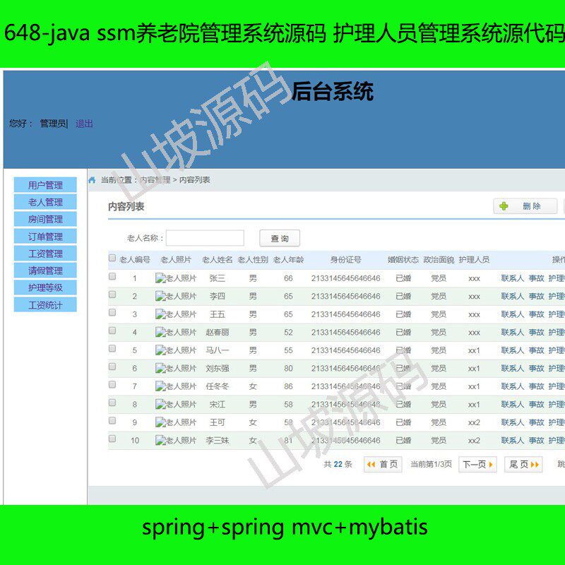648-java ssm nursing home management system source code Nursing staff management system source code