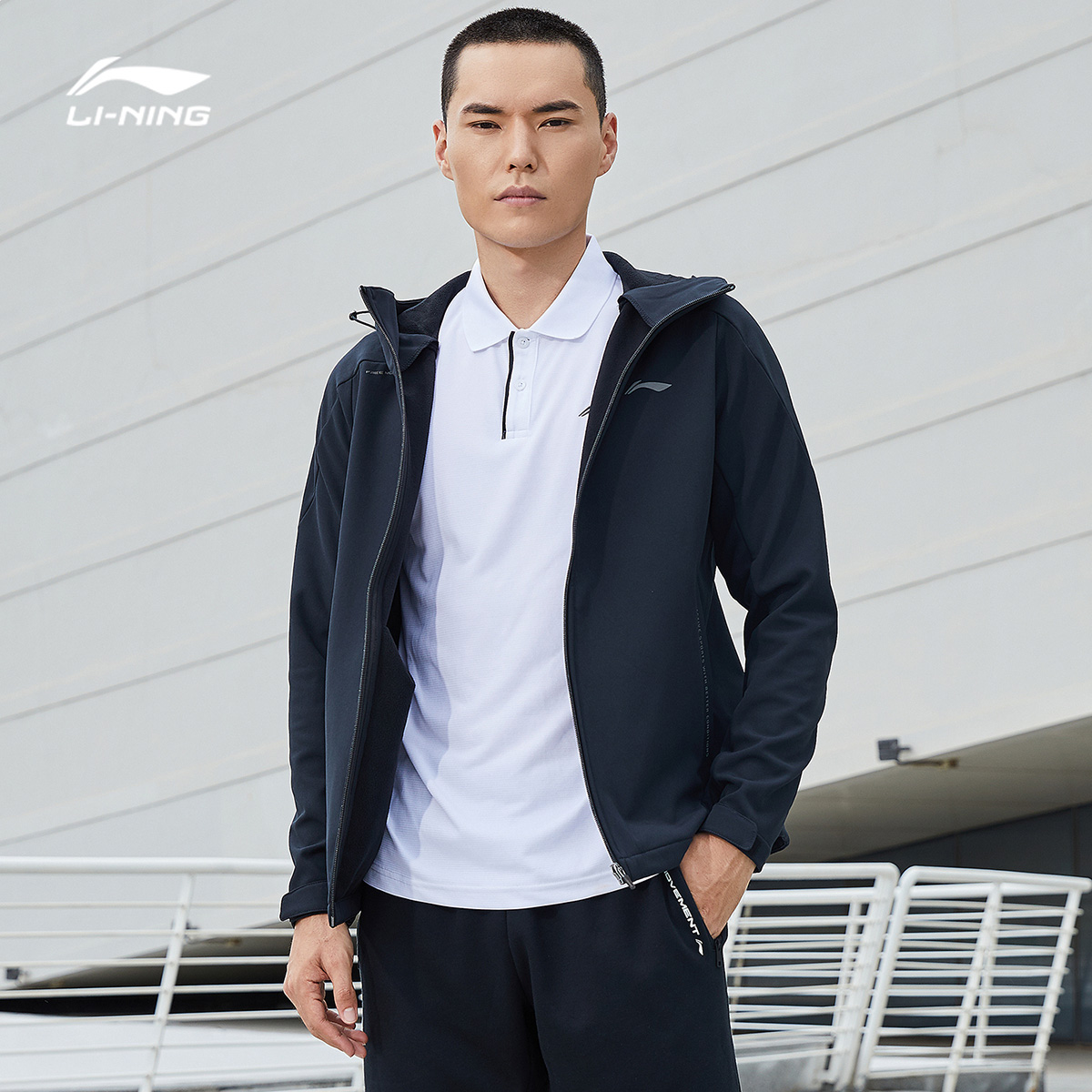 Li Ning Windbreaker Men's training series cardigan Long sleeve hooded slim top Woven sportswear