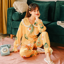 Sleepwear Girl Spring Summer Emulation silk Long sleeves Two sets of thin Korean version Fresh sexy Home Clothing Spring Autumn Ice Silk