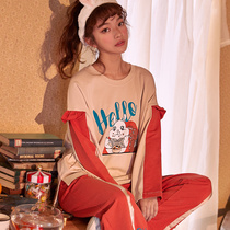 New pajamas women autumn cotton long sleeve home clothes loose cute cartoon cotton Korean fresh home clothes