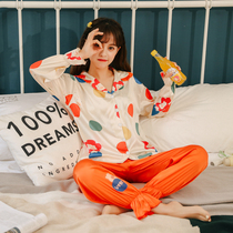 Sleepwear Lady Spring Autumn Long Sleeve Ice Silk Han Edition Fresh Students Emulated Silk Summer Thin pieces Two suits Home Suits Home