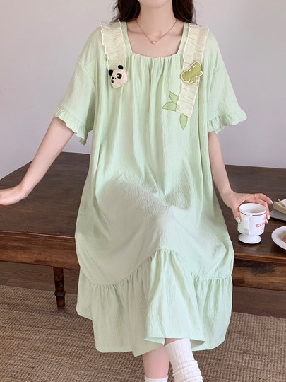 带胸垫公主风睡裙女夏季短袖可爱花朵薄款家居服夏天宽松孕妇睡衣