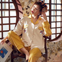 Pajamas ladies cotton autumn lapel loose home clothing spring autumn cotton fashion can be worn outside home clothing pajamas