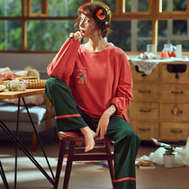 Pajamas women cotton autumn round neck simple home clothing cotton spring and autumn fashion loose can wear home clothes women