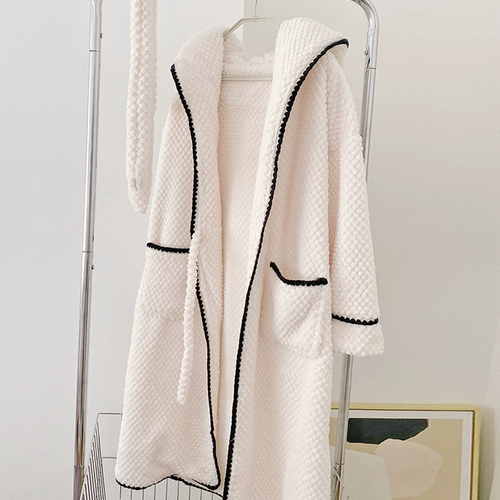 Демисезонный банный халат, длинная коралловая бархатная фланелевая пижама, 2024 года, увеличенная толщина