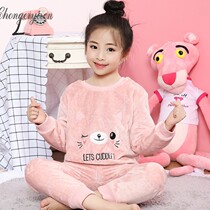 Childrens pajamas Girls flannel Autumn and winter coral velvet Baby children thickened mother and daughter parent-child home clothes set