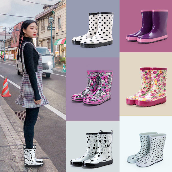 HelloZebra women's rain boots women's waterproof shoes rubber shoes casual overshoes adult outdoor rain boots