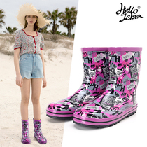 Hellozebra trendy mid-tube rain shoes womens rain boots Adult fashion water boots galoshes rubber shoes spring and summer water shoes womens