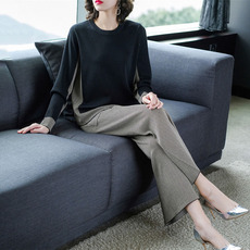 diy编织材料包 两件套装2021年新款妈妈40岁大码女装真丝桑蚕丝时尚阔腿裤子春秋