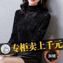 Western style base shirt T-shirt 2021 New golden velvet lace Womens Spring Summer Top Spring plus velvet padded