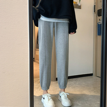 Grey Sports Pants Women Loose Bunches Casual Pants Spring Autumn Season New Straight Cylinder Slim Korean Lantern Trendy Pants