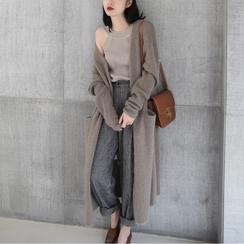 Cashmere knitting sweater spring 2023 new Korean version long casual lazy wind and sweater jacket