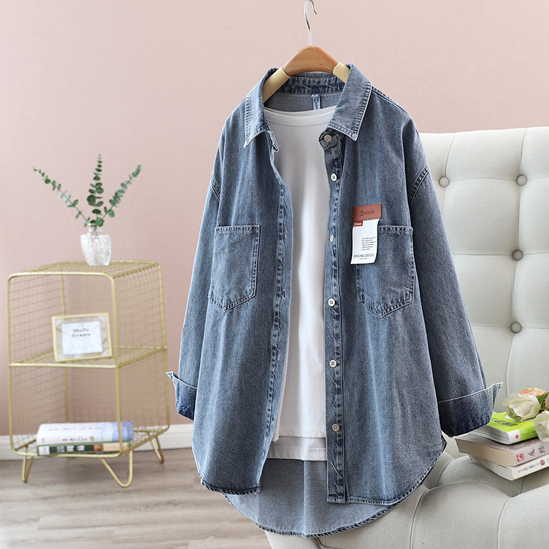 Retro Light Blue Denim Shirt Women's Jacket 2025 Spring and Autum New Loose Korean Style Casual Shirt Cardigan Trendy